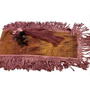 Retro table runner rust & gold embellished & fringe
